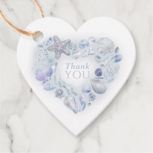 Étiquettes Cadeau Coeur coeurs shells merci plage bleu mariage