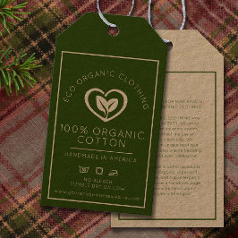Étiquettes-cadeau Coeur d'affaires en coton bio soins feuilles et in