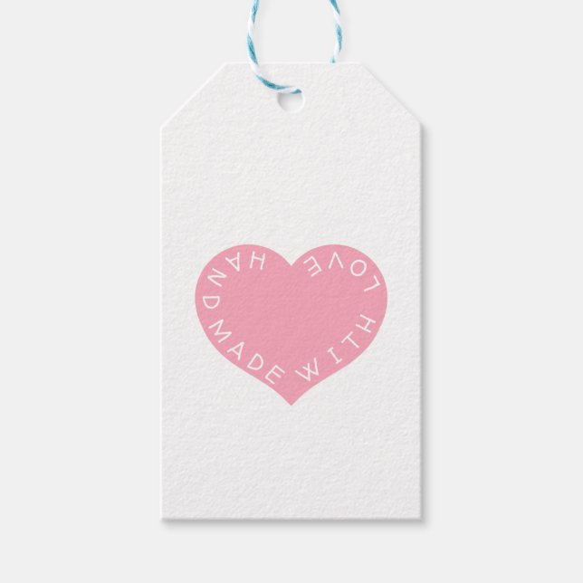 Étiquettes-cadeau Cœur d'amour rose fait main (Devant)