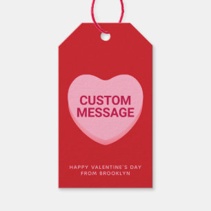 Étiquettes-cadeau Coeur de conversation de message personnalisé roug
