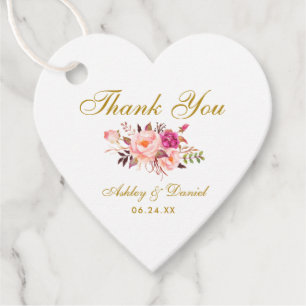 Étiquettes Cadeau Coeur de Merci Mariage rose flou rose