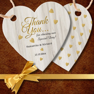 Étiquettes Cadeau Cœur de remerciement de mariage en bois rustique o
