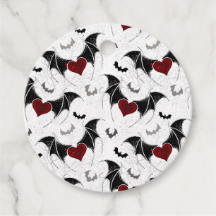 Étiquettes Cadeau Coeur d'Halloween avec ailes de chauve-souris noir