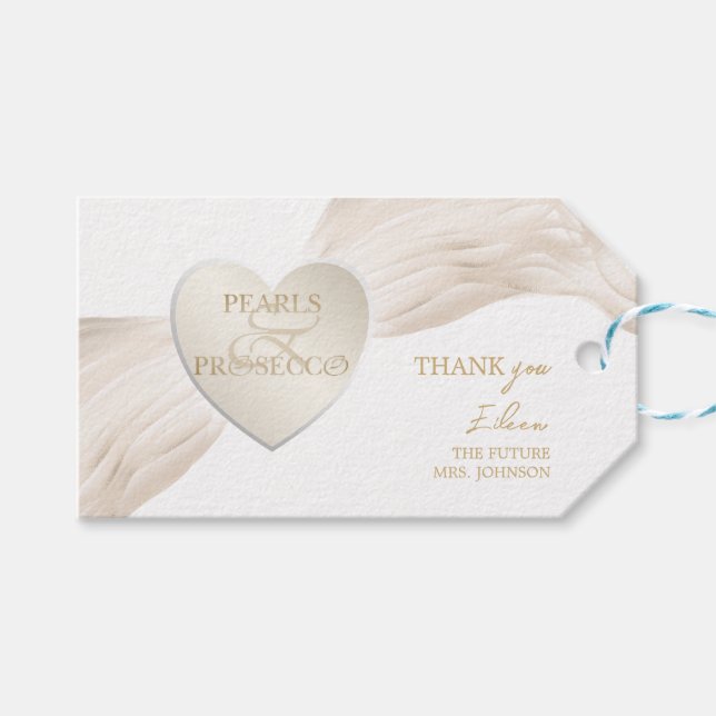 Étiquettes-cadeau Cœur Esperluette Perles & Prosecco Shower de Marié (Devant (Horizontal))
