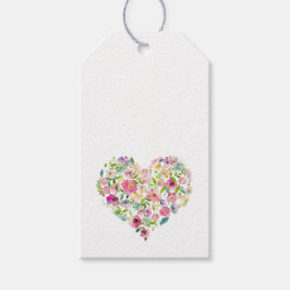 Étiquettes-cadeau Cœur floral aquarelle amour NOM Rose spécial