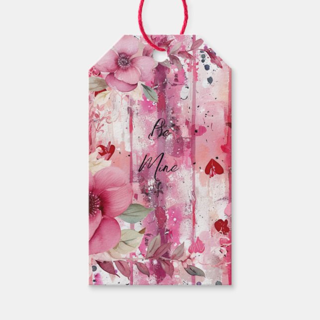 Étiquettes-cadeau coeur floral rose spectaculaire Valentine (Devant)
