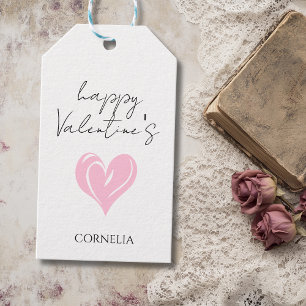 Étiquettes-cadeau Cœur minimaliste Bubble Gum Joyeuse Saint Valent
