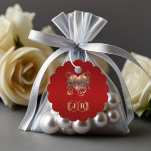 Étiquettes Cadeau Cœur & Monogramme Merci - Rouge