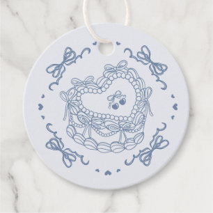 Étiquettes Cadeau Cœur Rétro Ruban Bleu Gâteau Coquette Enterrement