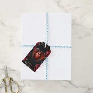 Étiquettes-cadeau Coeur rouge gothique avec Rose - Romantique foncé