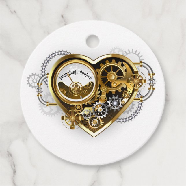 Étiquettes Cadeau Cœur Steampunk avec un Manomètre (Devant)