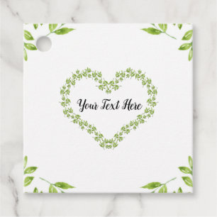 Étiquettes Cadeau Cœur Vert Feuilles Mariage Campagnard Chic Végétal