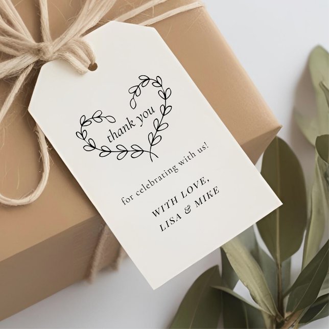 Étiquettes-cadeau Coeur Wreath Wedding Favor Merci (Créateur téléchargé)