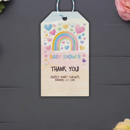 Étiquettes-cadeau Coeurs amusants et Baby shower arc-en-ciel