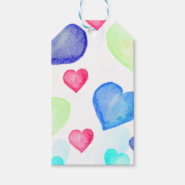 Étiquettes-cadeau Coeurs aquarelle (Devant)