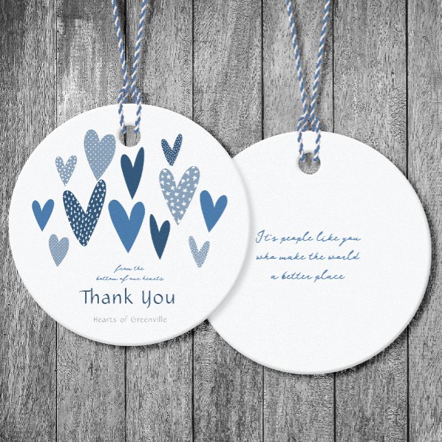 Étiquettes Cadeau Coeurs coeur Merci Cobalt Marine (Créateur téléchargé)