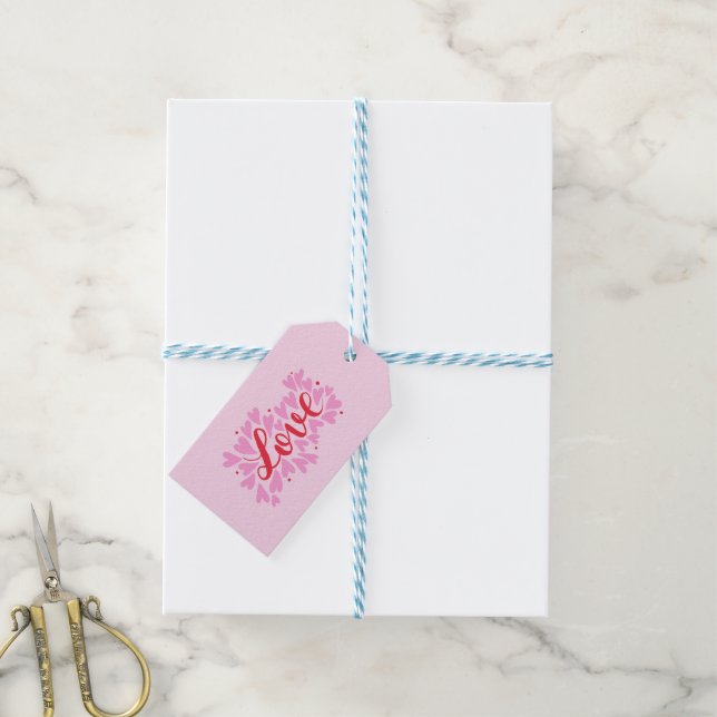 Étiquettes-cadeau Coeurs d'amour - rose et rouge (With Twine)