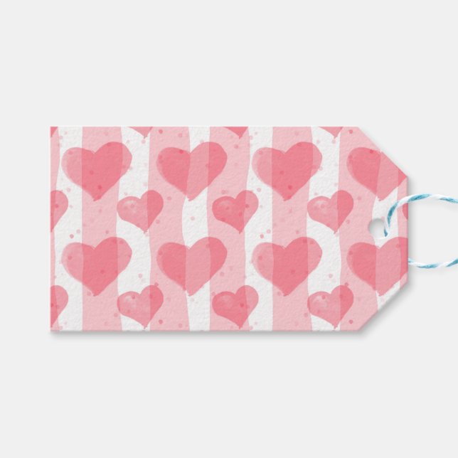 Étiquettes-cadeau Coeurs d'aquarelle de Saint Valentin (Devant (Horizontal))