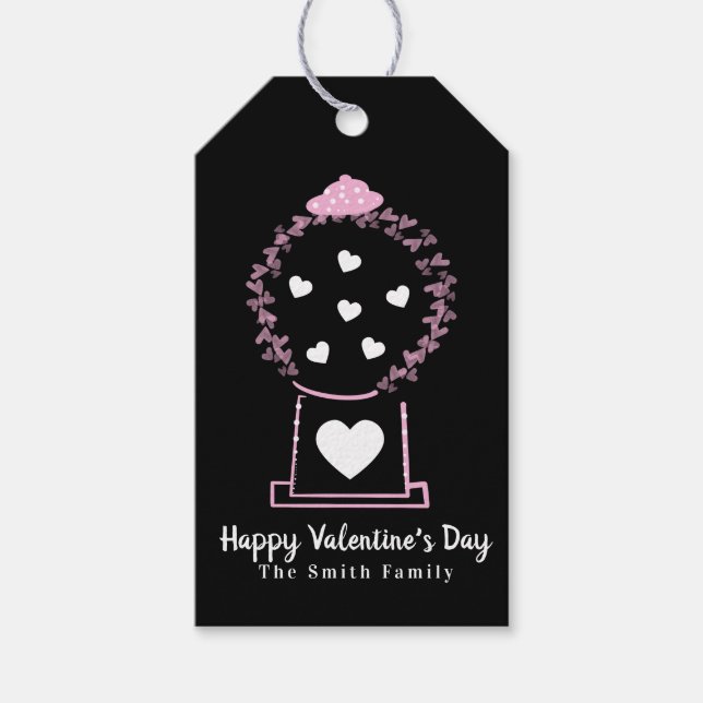 Étiquettes-cadeau Coeurs de gumball Flottant Valentines Jour Noir (Devant)