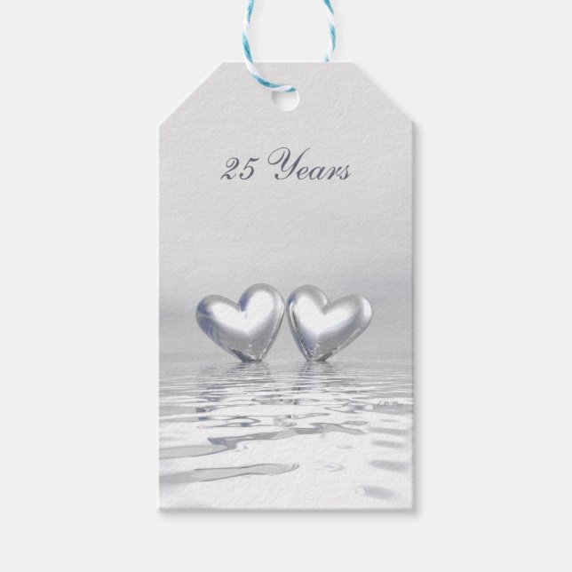 Étiquettes-cadeau Coeurs de l'anniversaire d'argent (Devant)