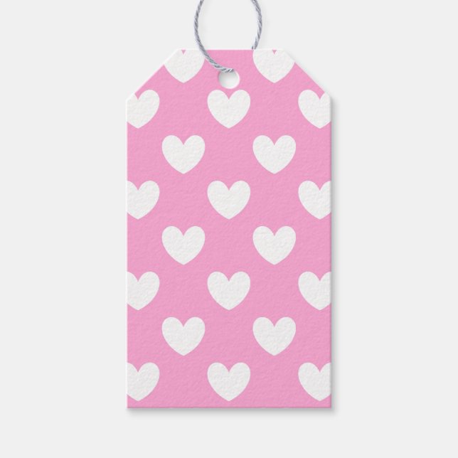 Étiquettes-cadeau Coeurs de polka blanc sur Cotton Candy rose (Devant)