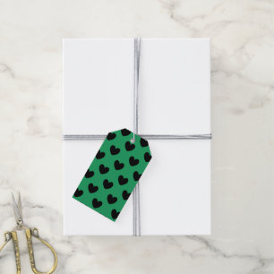 Étiquettes-cadeau Coeurs de polka noir sur Kelly green