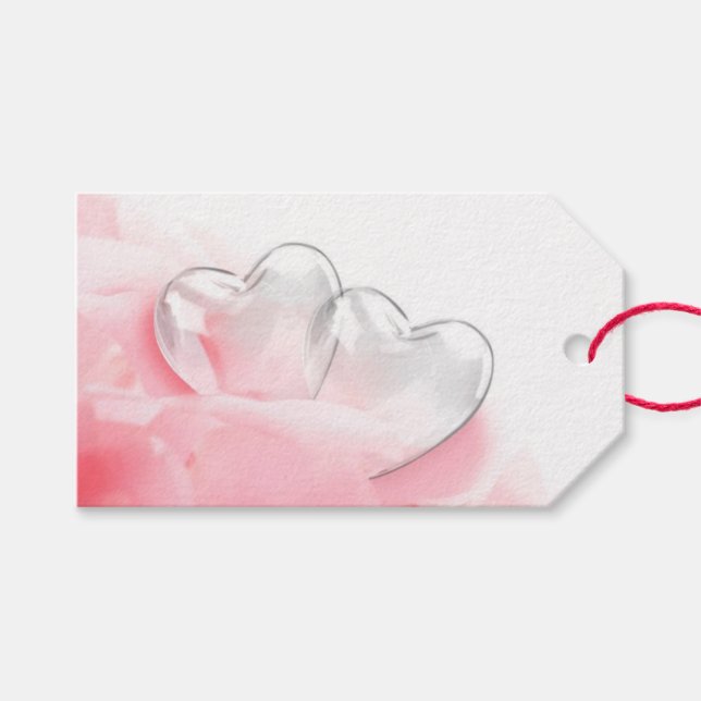 Étiquettes-cadeau Coeurs de verre romantique Heureuse Sainte-Valenti (Devant (Horizontal))