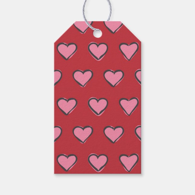 Étiquettes-cadeau Coeurs dessinés rose et rouge (Devant)