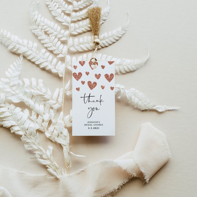Étiquettes-cadeau Coeurs d'or rose douche nuptiale merci (Créateur téléchargé)