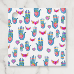 Étiquettes Cadeau Coeurs et mains flamboyants Aquarelle Valentines A