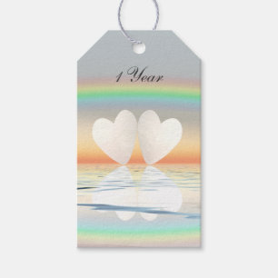 Étiquettes-cadeau Coeurs papier du 1er anniversaire