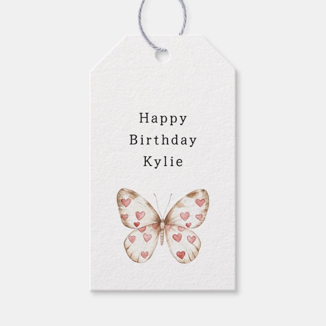 Étiquettes-cadeau Coeurs papillons blancs Anniversaire (Devant)