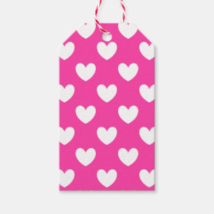 Étiquettes-cadeau Coeurs polka blanc sur rose fuchsia