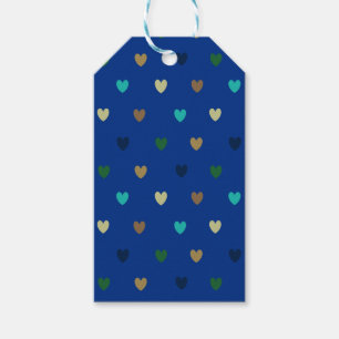 Étiquettes-cadeau Coeurs Polka dans les tons bleu paon
