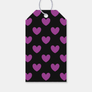 Étiquettes-cadeau Coeurs polka violet sur noir