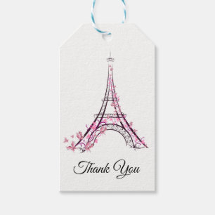 Étiquettes-cadeau Cœurs roses et papillons Paris Tour Eiffel Fête