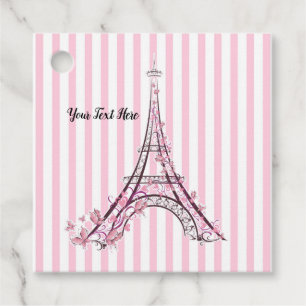 Étiquettes Cadeau Cœurs roses et papillons Paris Tour Eiffel Fête