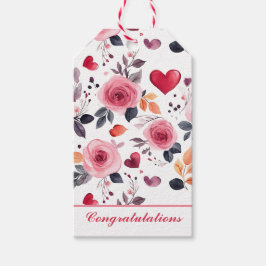 Étiquettes-cadeau Coeurs roses et Roses Félicitations