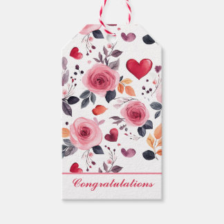Étiquettes-cadeau Coeurs roses et Roses Félicitations