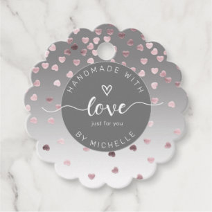 Étiquettes Cadeau Coeurs roses faits main avec monogramme d'amour