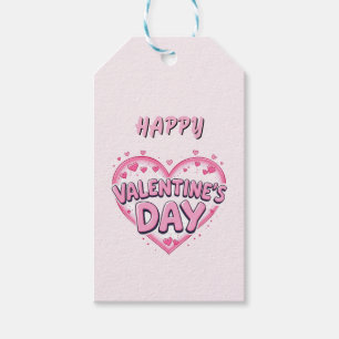 Étiquettes-cadeau Coeurs roses Heureuses Saintes-Valentin modernes e