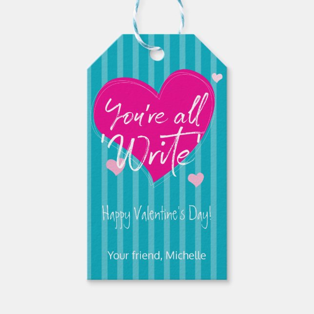 Étiquettes-cadeau Coeurs roses Vous êtes tous "écrire" Salle de clas (Devant)