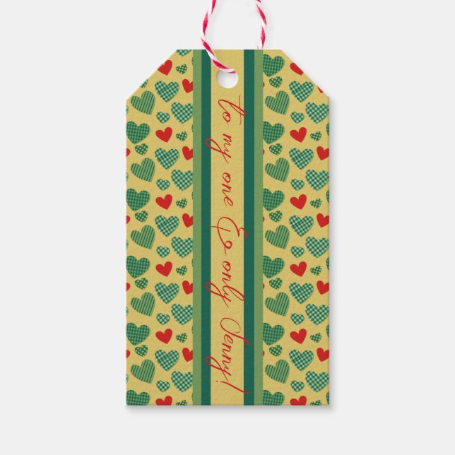 Étiquettes-cadeau Coeurs rouges et verts (Devant)