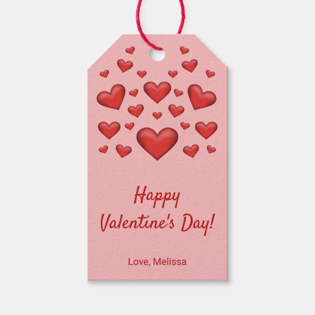 Étiquettes-cadeau Coeurs rouges Heureuse Sainte-Valentin et texte pe (Devant)