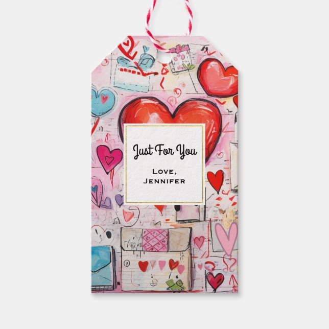Étiquettes-cadeau Coeurs Whimsical et lettres d'amour juste pour vou (Devant)