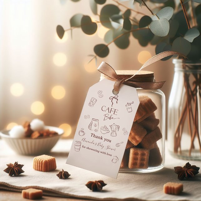 Étiquettes-cadeau Coffee Theme Beige Cafe Bebe Brewing Baby Shower (Créateur téléchargé)