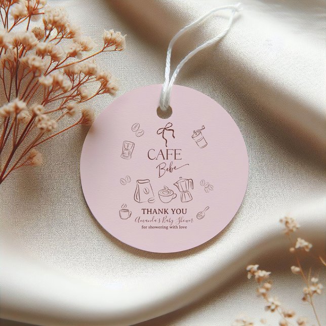 Étiquettes Cadeau Coffee Theme Pink Bow Cafe Bebe Girl Baby Shower (Créateur téléchargé)