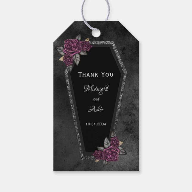Étiquettes-cadeau Coffin Rose Halloween Merci Mariage (Devant)