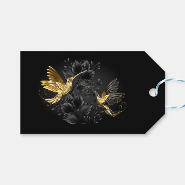 Étiquettes-cadeau Colibri noir et or (Devant (Horizontal))