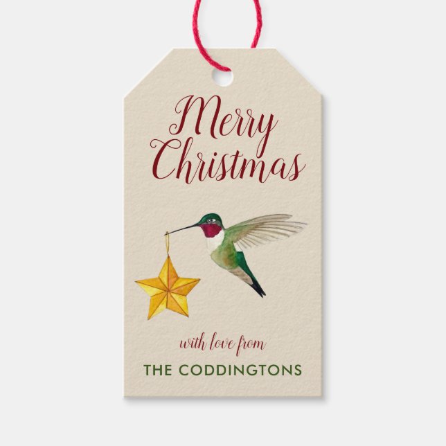 Étiquettes Cadeau Colibri personnalisées de Noël (Devant)